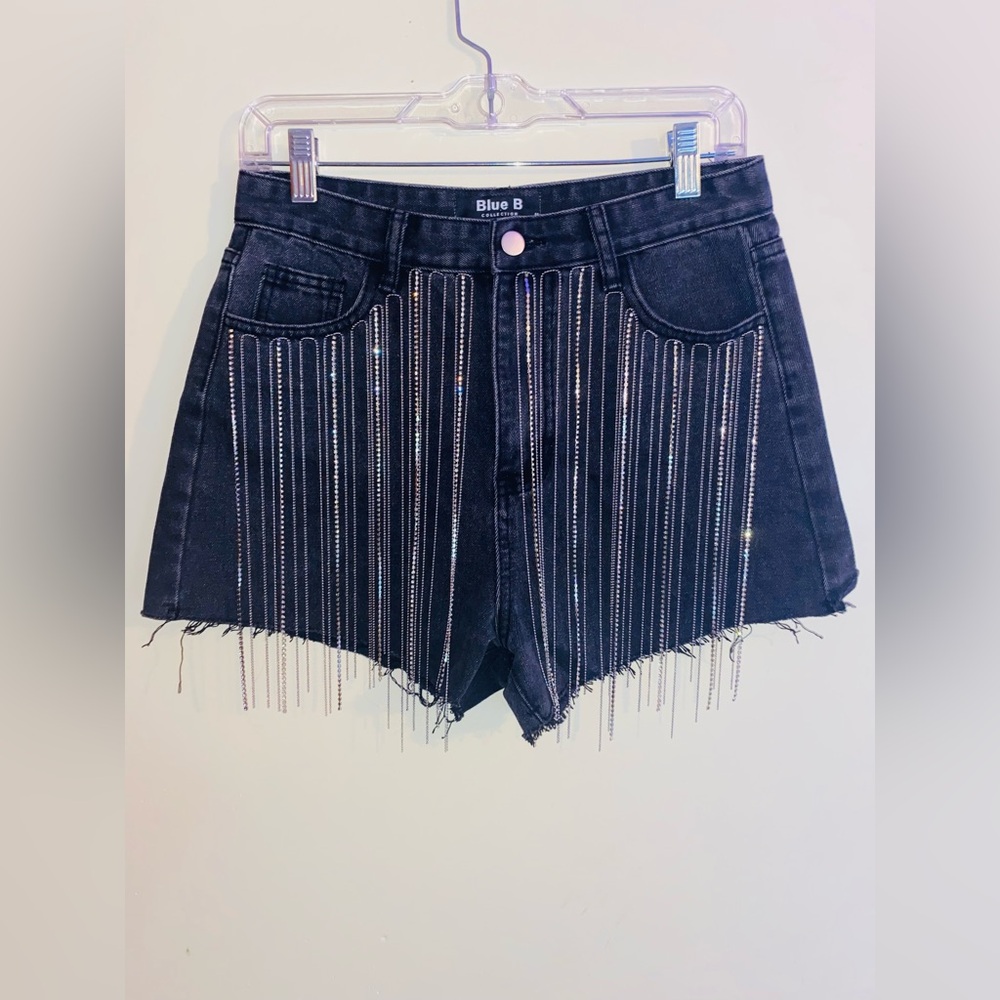 Blue B Fringe High Rise Distressed Black Shorts Size Medium